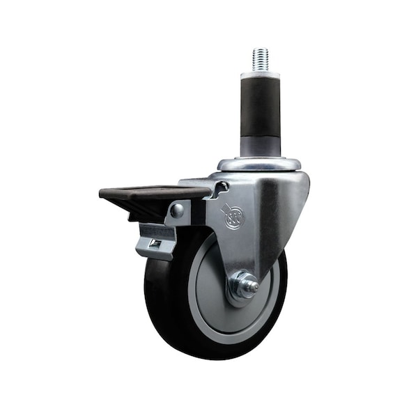4'' Black Poly Swivel 1-1/4'' Expanding Stem Caster with Brake